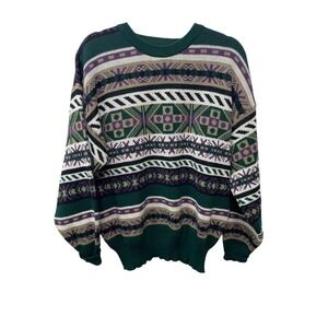 Vtg 90s Apparel Workshop Men L Crewneck Sweater Multicolor Geo Knit Cosby Biggie